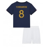 Frankrig Aurelien Tchouameni #8 Hjemmebanesæt Børn VM 2022 Kortærmet (+ Korte bukser)